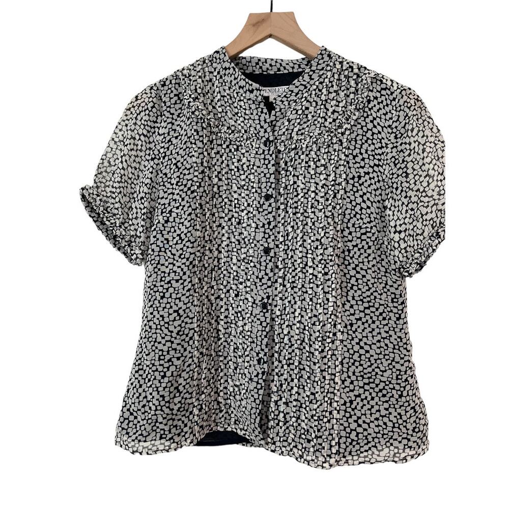 Pendleton Womens Navy Gray Print Blouse and Skirt Set Size 6 Petite 100% Silk